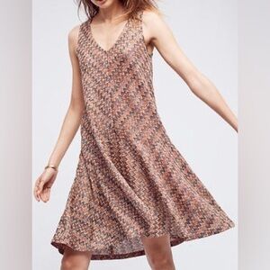 Anthropologie Maeve Westwater Chevron Knit V Neck Dress Sz. L